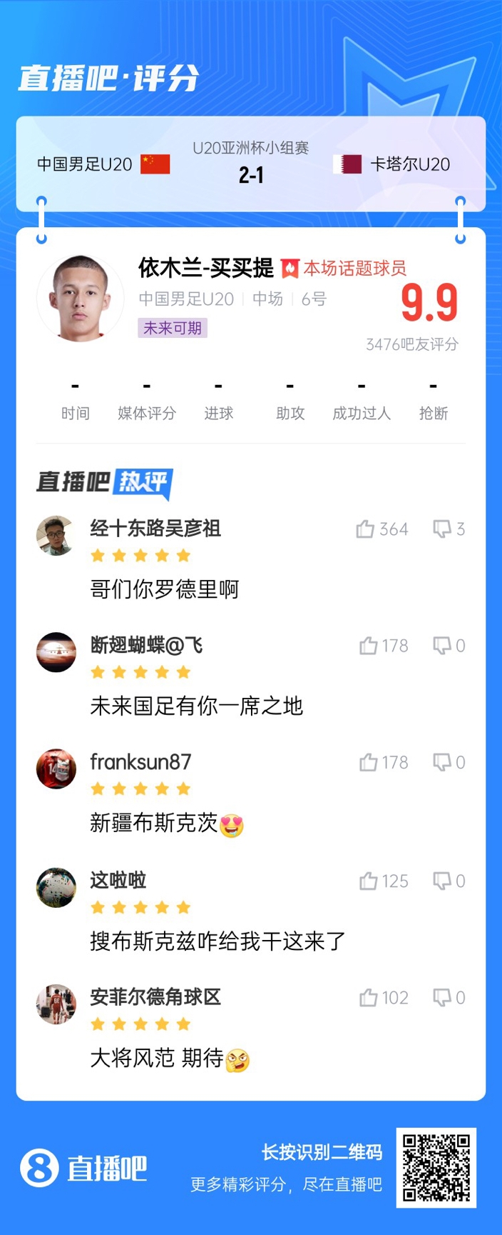  依木蘭+陳澤仕泰山中場(chǎng)連線(xiàn)！19歲依木蘭獲封：新疆布斯克茨！
