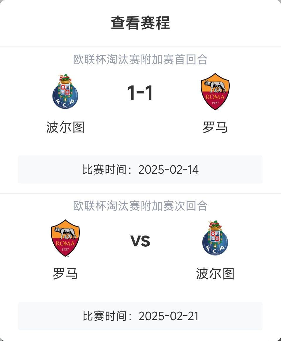  羅馬頂?shù)米?？意甲歐戰(zhàn)8隊(duì)3隊(duì)直通4隊(duì)出局，羅馬首回合1-1波爾圖