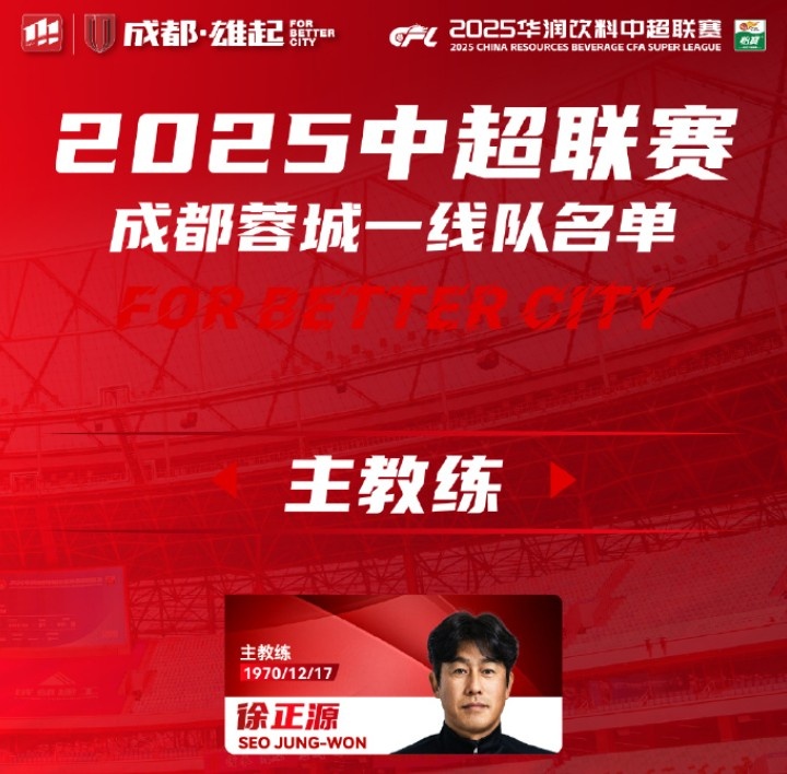  成都蓉城一線隊(duì)大名單出爐！