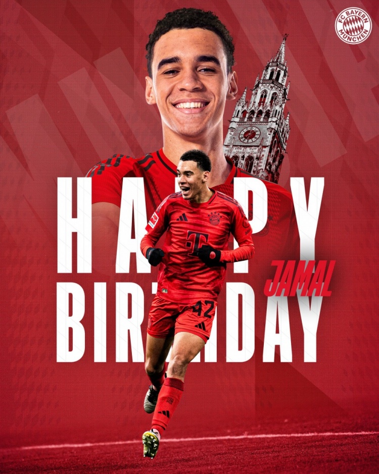  拜仁官方祝穆西亞拉22歲生日快樂，加盟至今出戰(zhàn)196次獲59球38助