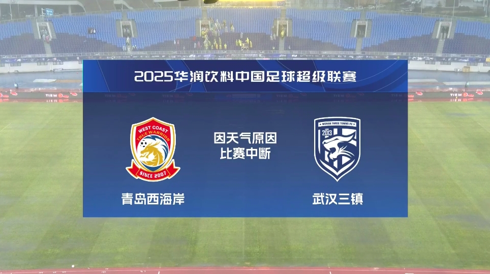  比賽延期！青島西海岸vs武漢三鎮(zhèn)進(jìn)行至18分鐘，因天氣中斷30分鐘