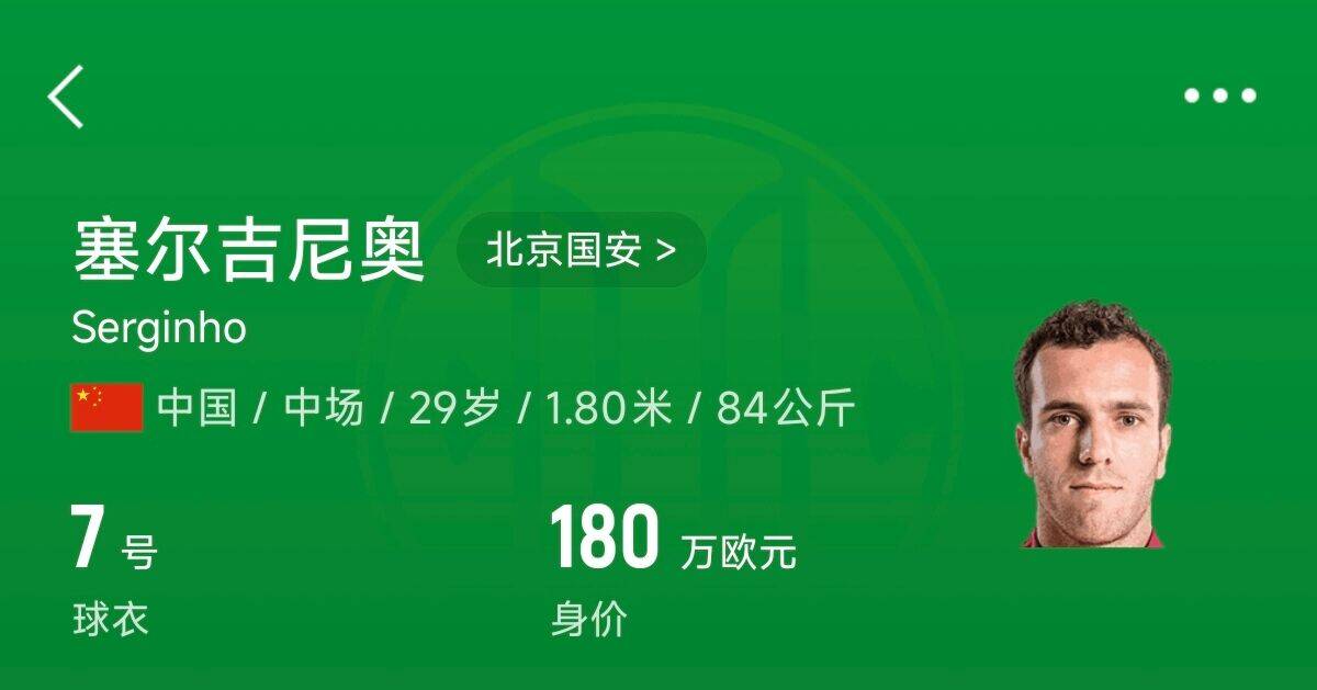 180萬歐！塞爾吉尼奧成為中國身價最高的球員，武磊120萬歐第2